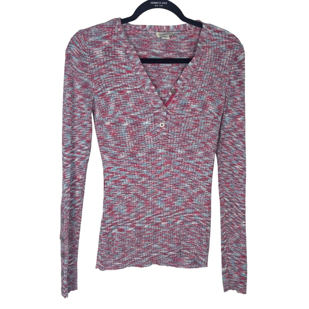 Sundance Ribbed Knit Henley Shirt Long Sleeve Casual Boho Style Sz S